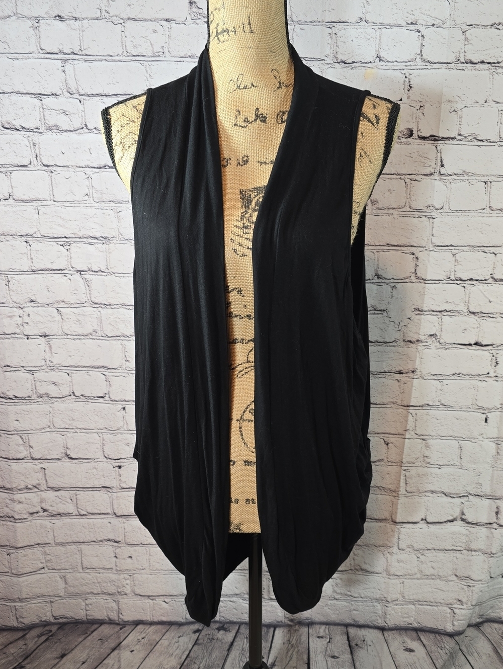MICHAEL Michael Kors Black Sleeveless Draped Open-Front Tunic Vest Size L EUC